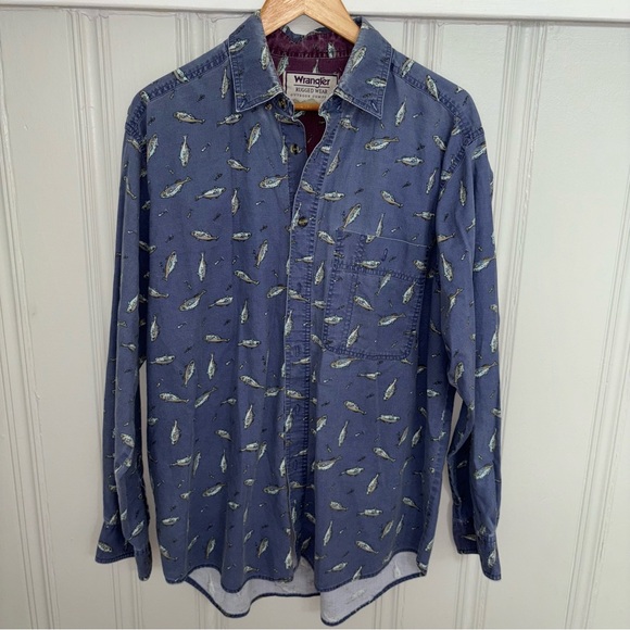 Vintage Wrangler Men’s Casula novelty trout fish print button down - Picture 1 of 4